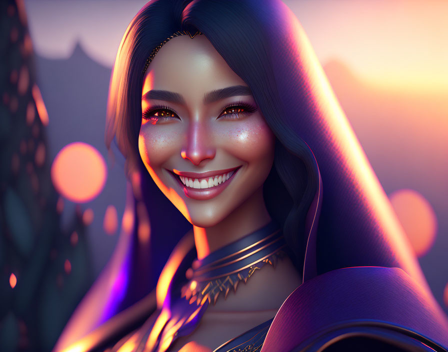 Portrait of a Smiling Woman with Radiant Skin and Gold Jewelry