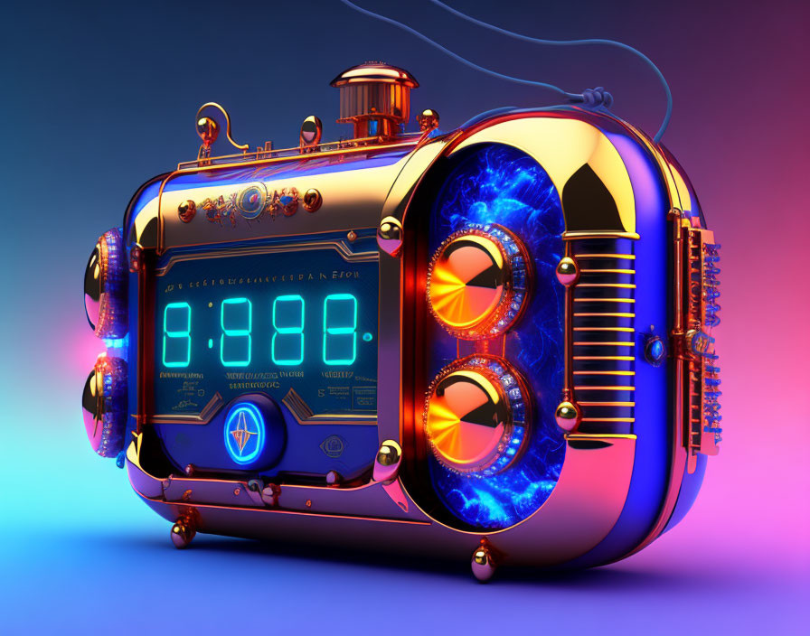 Colorful Stylized Retro-Futuristic Alarm Clock Illustration