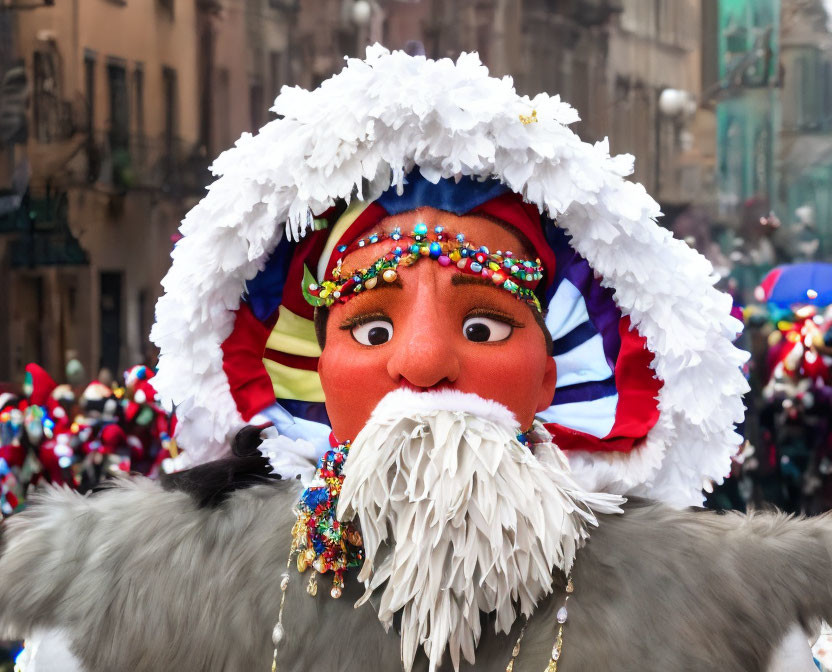 Colorful Costume with Mask and Beaded Details at Festive Event