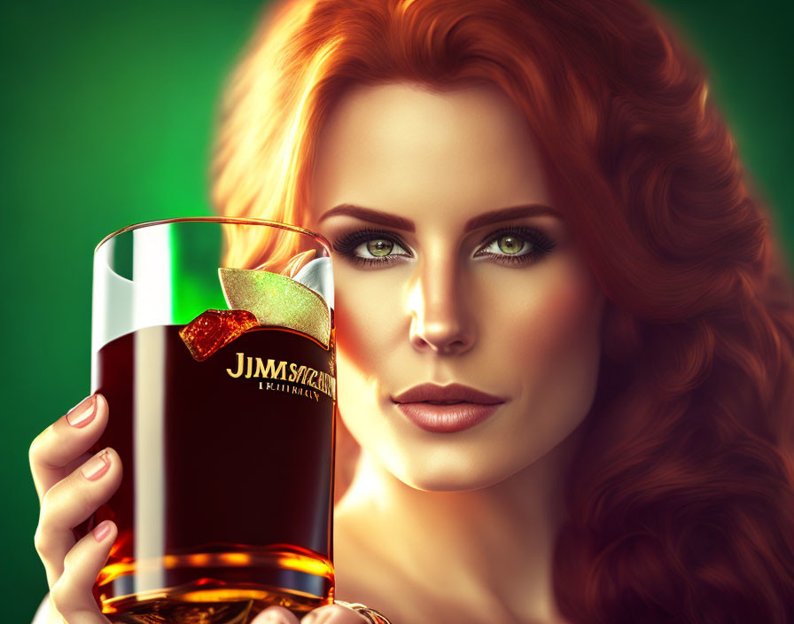 Red-Haired Woman Holding Whiskey Glass with Citrus Garnish