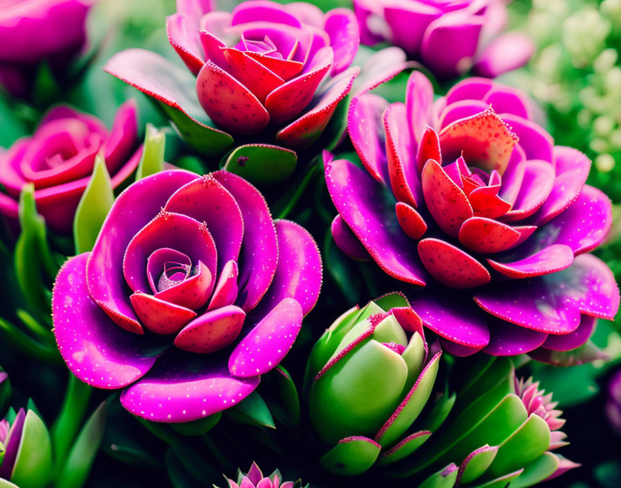 Pink Succulent Plants with Green Tips in Soft-focus Greenery