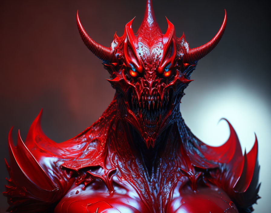 Detailed Red Demonic Creature with Horns and Spikes