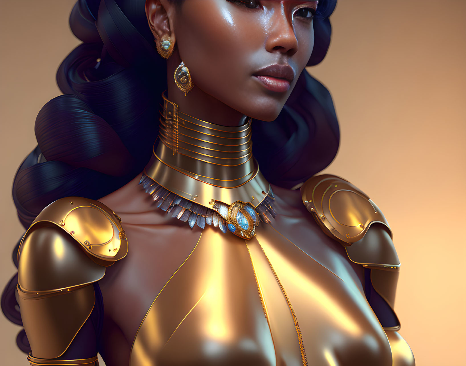 Woman in Gold Jewelry and Armor Illustration