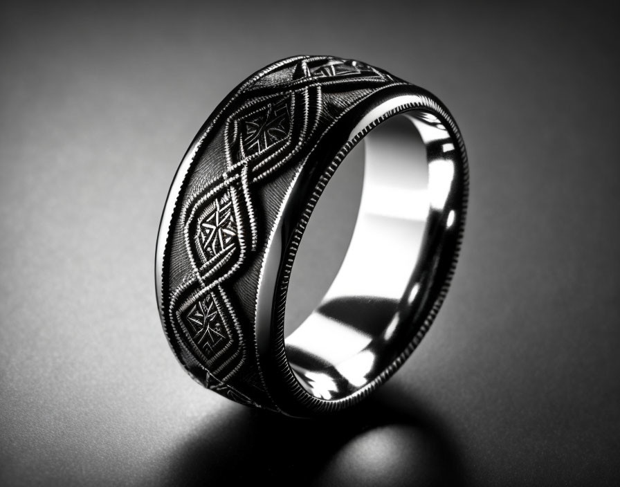 Intricate Geometric Black Ring on Grey Background