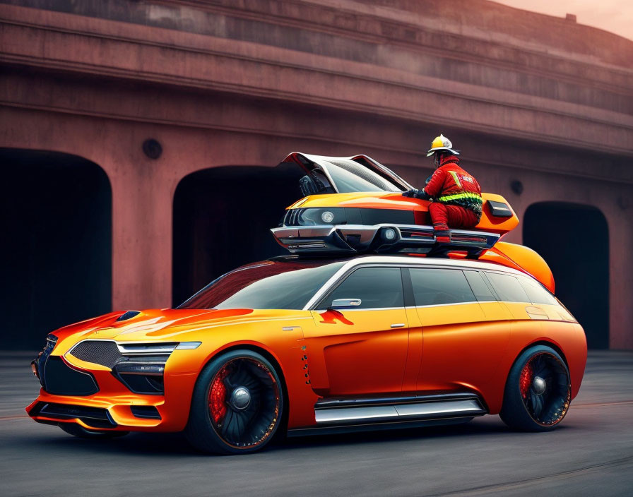 Innovative Orange Car with Taxi and Firefighter Design