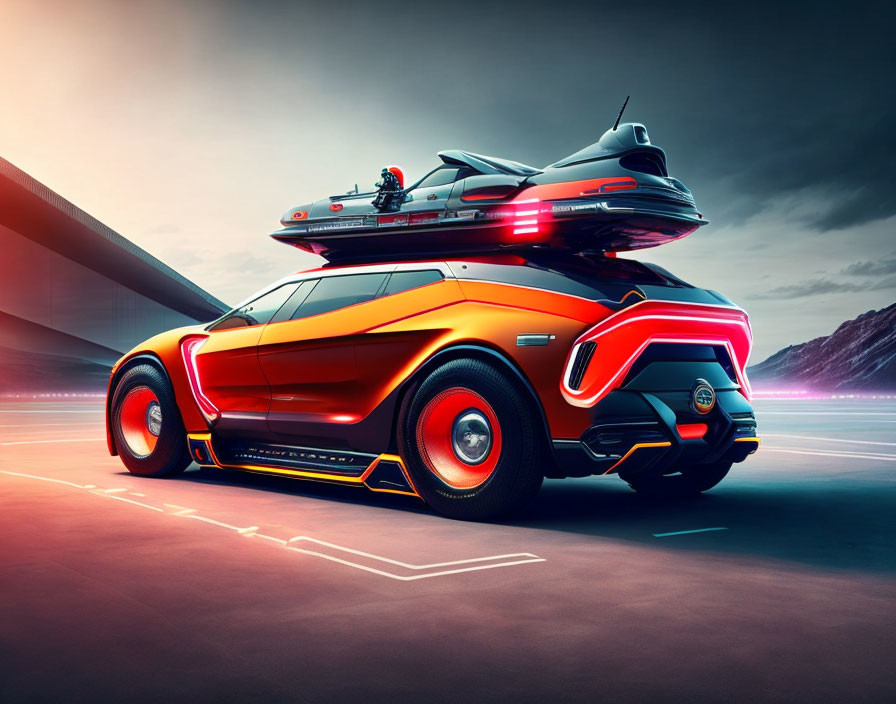 Futuristic Orange SUV with Black Accents & Illuminated Details