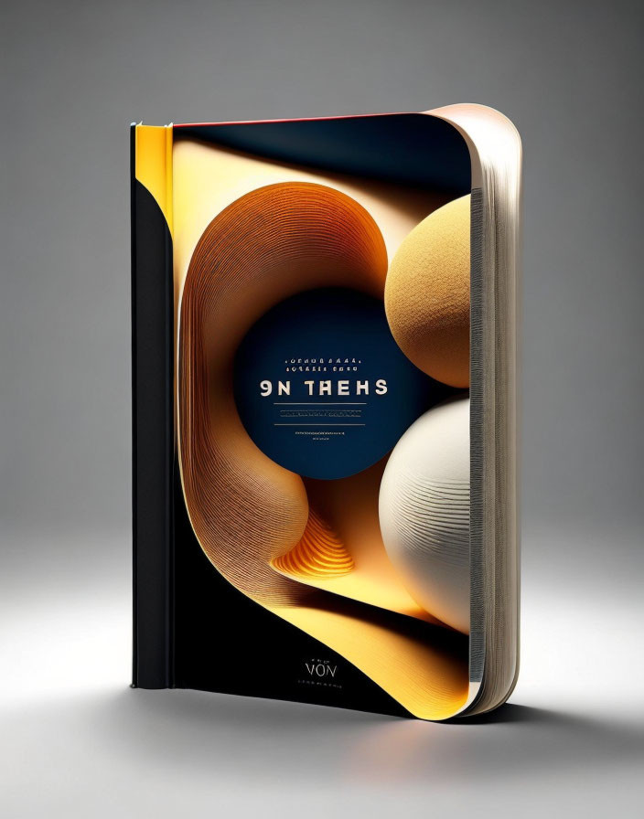 Modern 3D Design Hardcover Book with Abstract Wavy Lines and Spheres