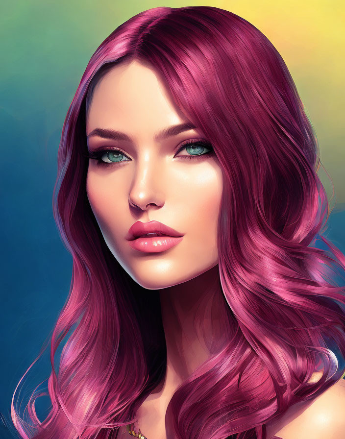 Vibrant pink hair woman portrait on multicolored background