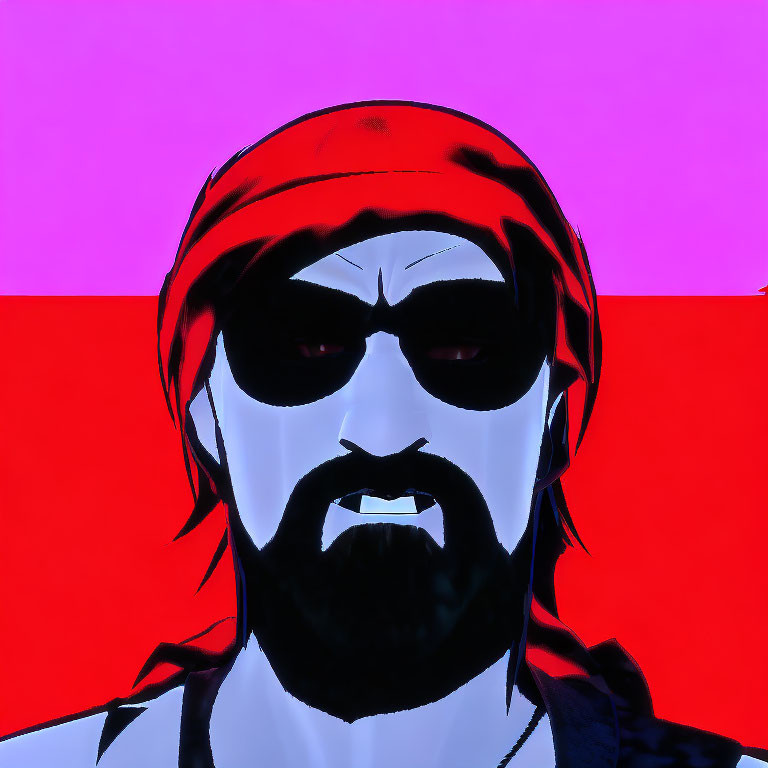 Colorful portrait of bearded man with sunglasses and bandana