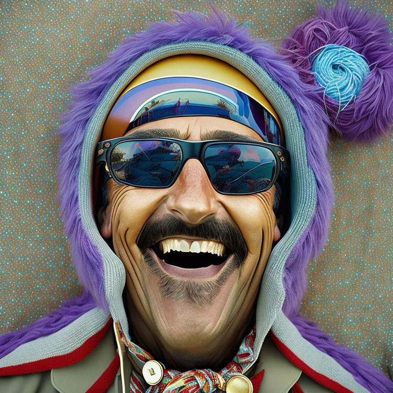 Colorful Outfit and Funky Accessories on Smiling Man