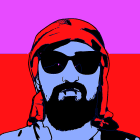 Colorful portrait of bearded man with sunglasses and bandana