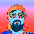 Colorful Pop Art Style Portrait of Bearded Person with Glasses on Gradient Background