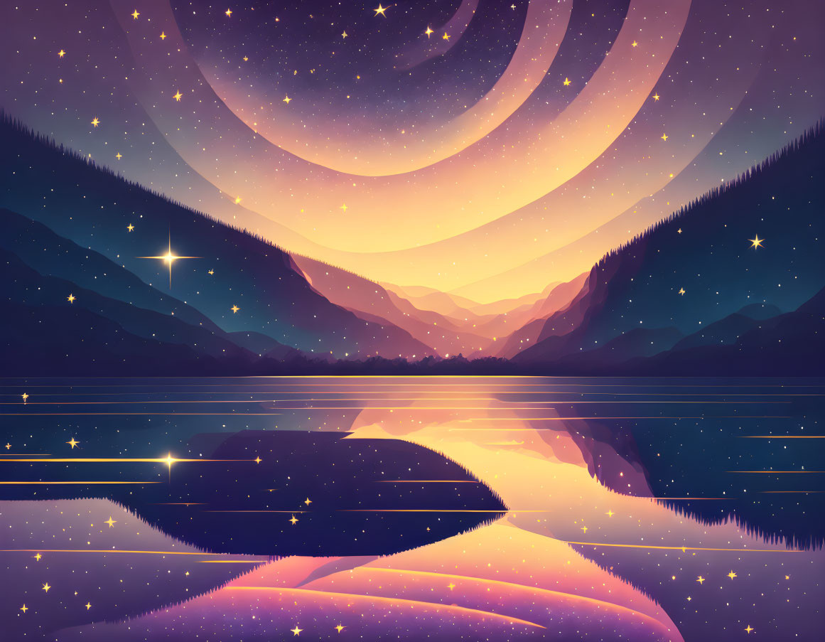 Colorful Lakescape with Mountain Reflections and Celestial Rings