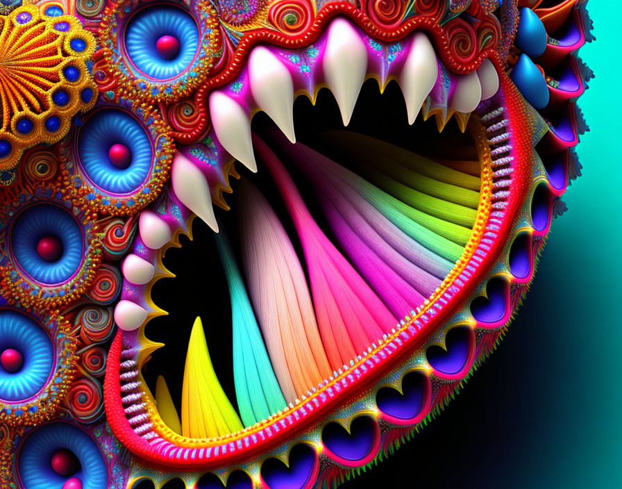 Colorful Abstract Fractal Design with Fantastical Mouth Patterns