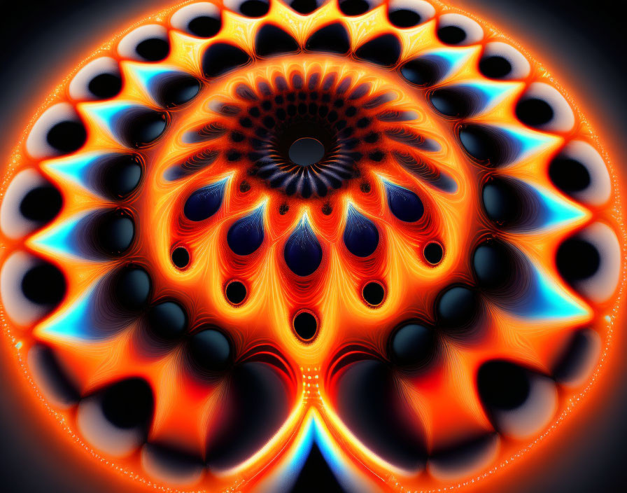 Colorful Fractal Image: Orange and Blue Kaleidoscopic Pattern