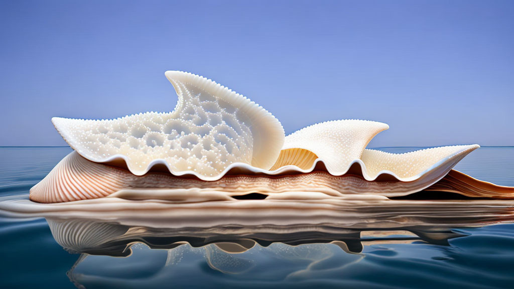 Starfish Trio on Cream to Brown Water Reflecting Blue Sky