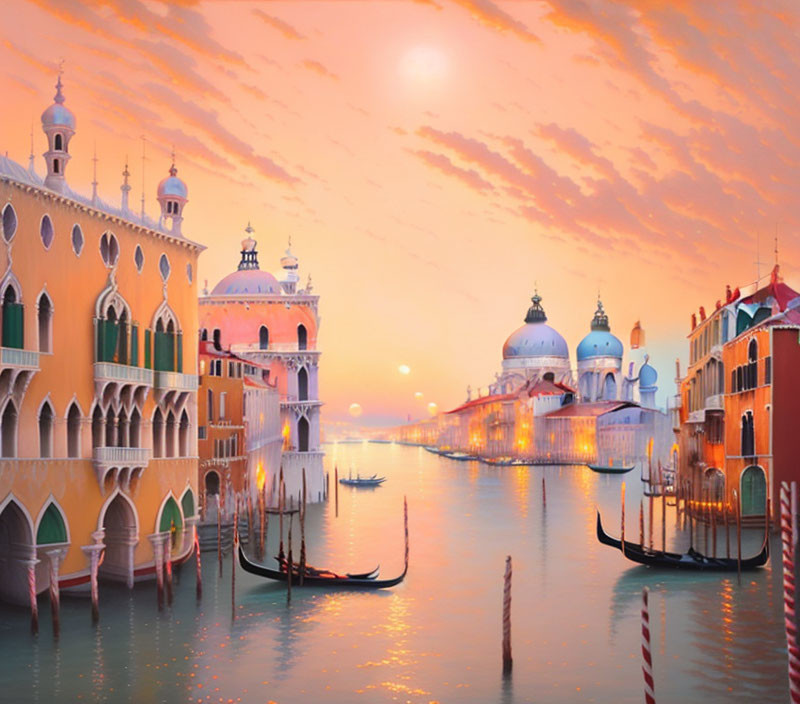 Venice Sunset Painting with Grand Canal Reflections