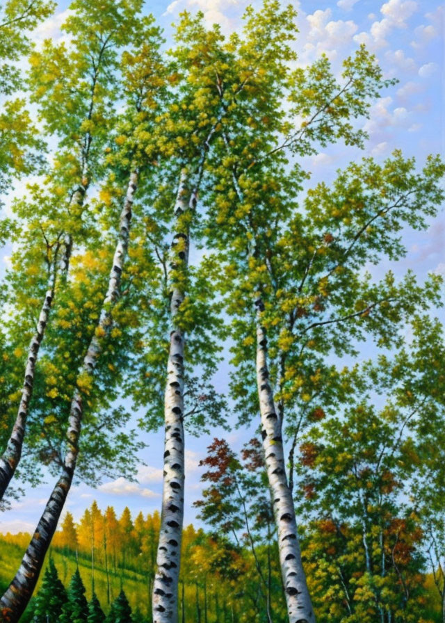 Birch, in the style of oil painting