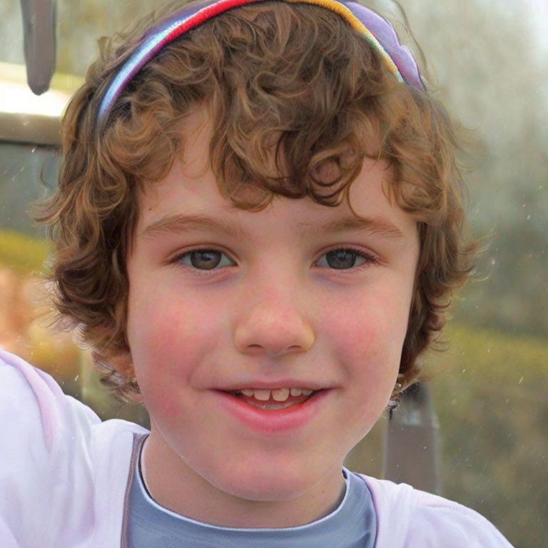 Smiling Child with Curly Hair and Colorful Headband