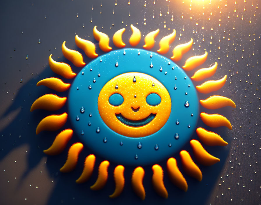 Vibrant Sun with Smiling Face in Blue, Yellow, and Orange Colors