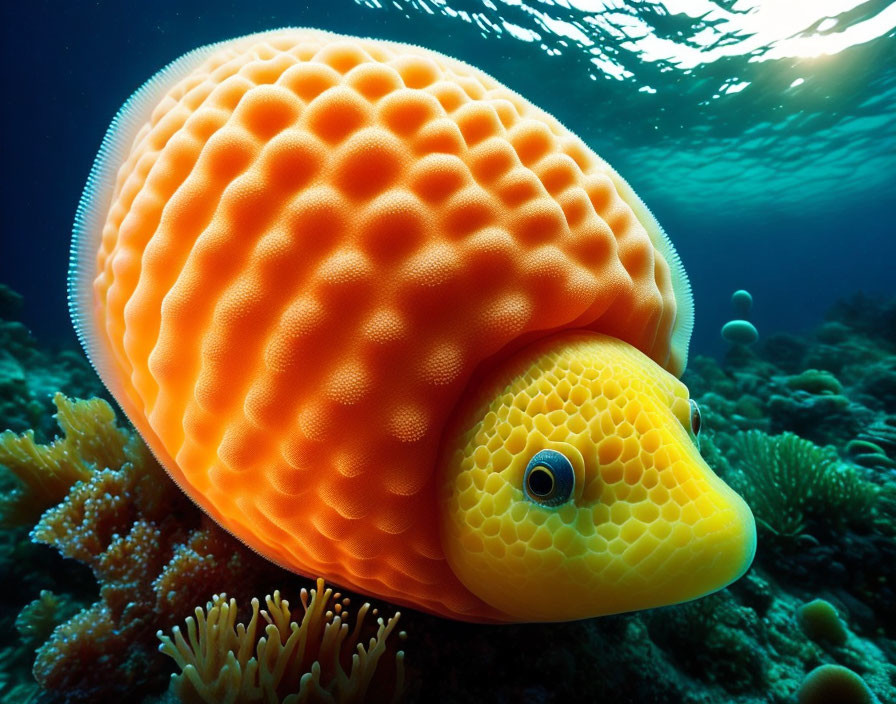 Colorful Cartoon Orange Fish Swimming in Sunlit Coral Reefs