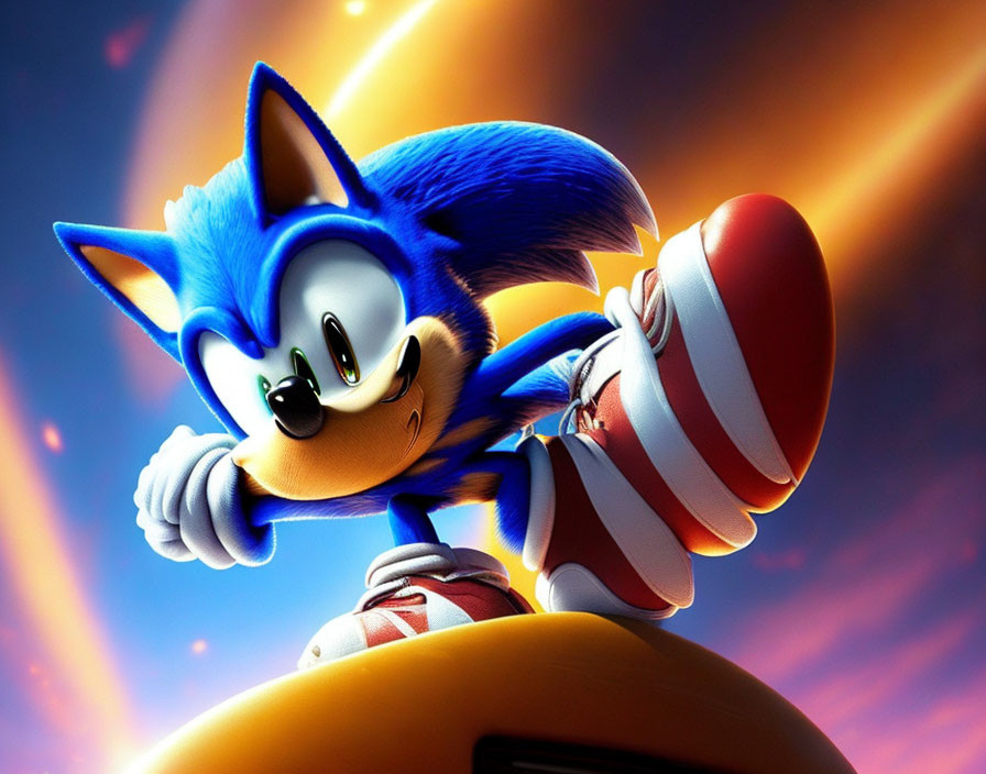 Speeding Sonic the Hedgehog with determined expression in dynamic image.