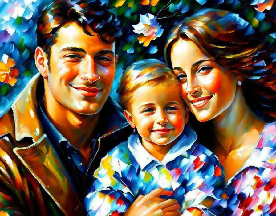 Colorful family portrait with flowers and foliage