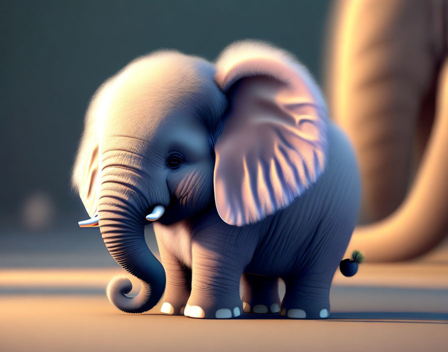 Stylized animated baby elephant with cute, large eyes and smiling face