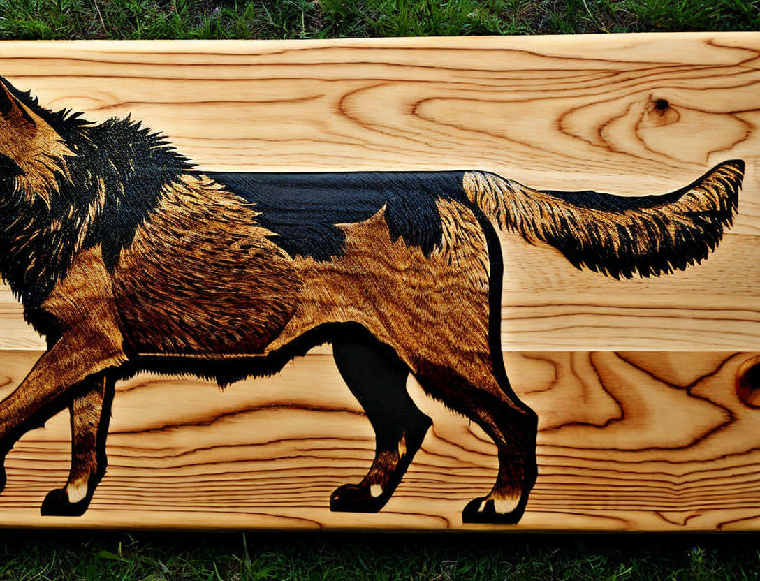 Wooden Bench with Lion Side Profile Pyrography Art