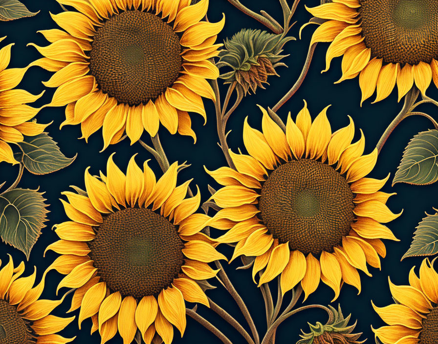 Vibrant sunflower pattern on dark background