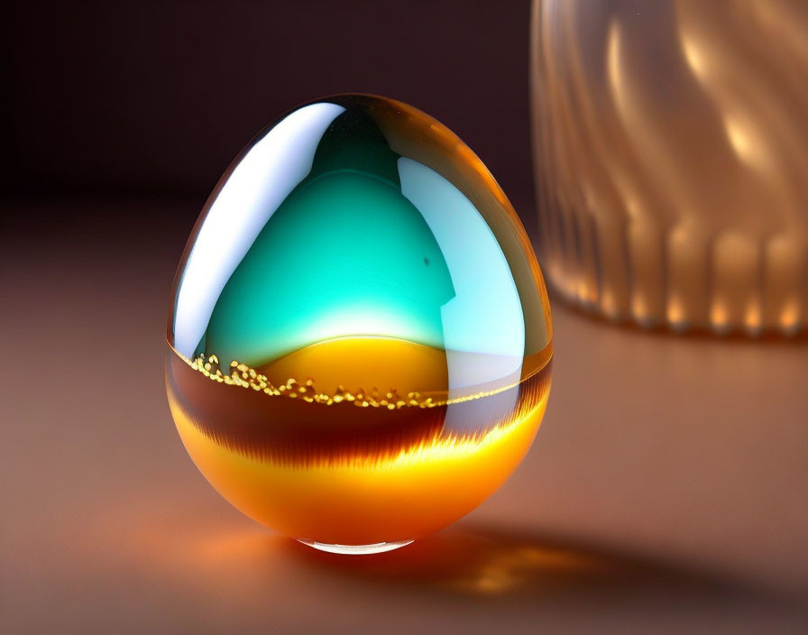 Multicolored crystal ball on surface with blurred background