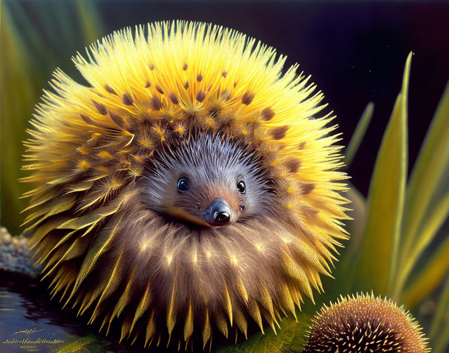 Detailed Smiling Hedgehog Illustration with Yellow-Tipped Spines