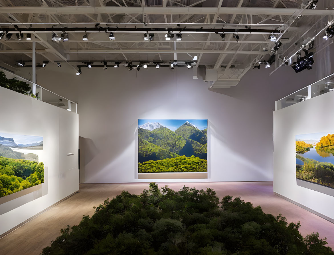 Interior of Art Gallery with Large Landscape Photographs