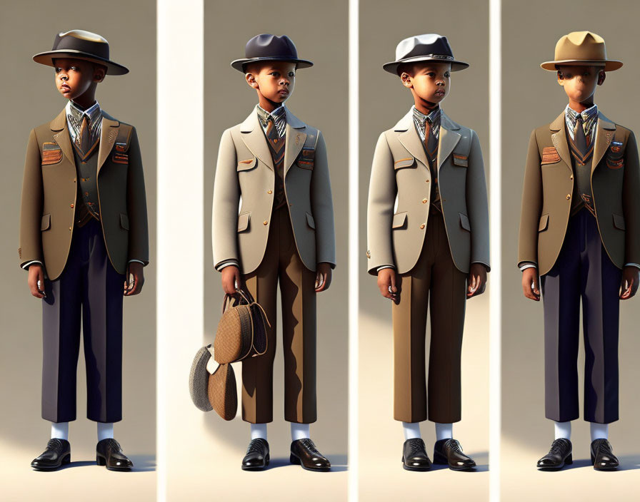 Vintage-inspired Uniformed 3D Models in Row