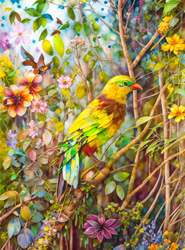 Colorful Rainbow Bird in Vibrant Forest Scene