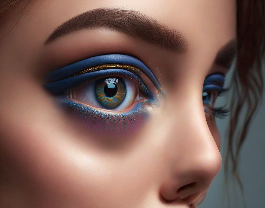 Detailed close-up digital artwork of a woman's eye with blue and pink makeup.