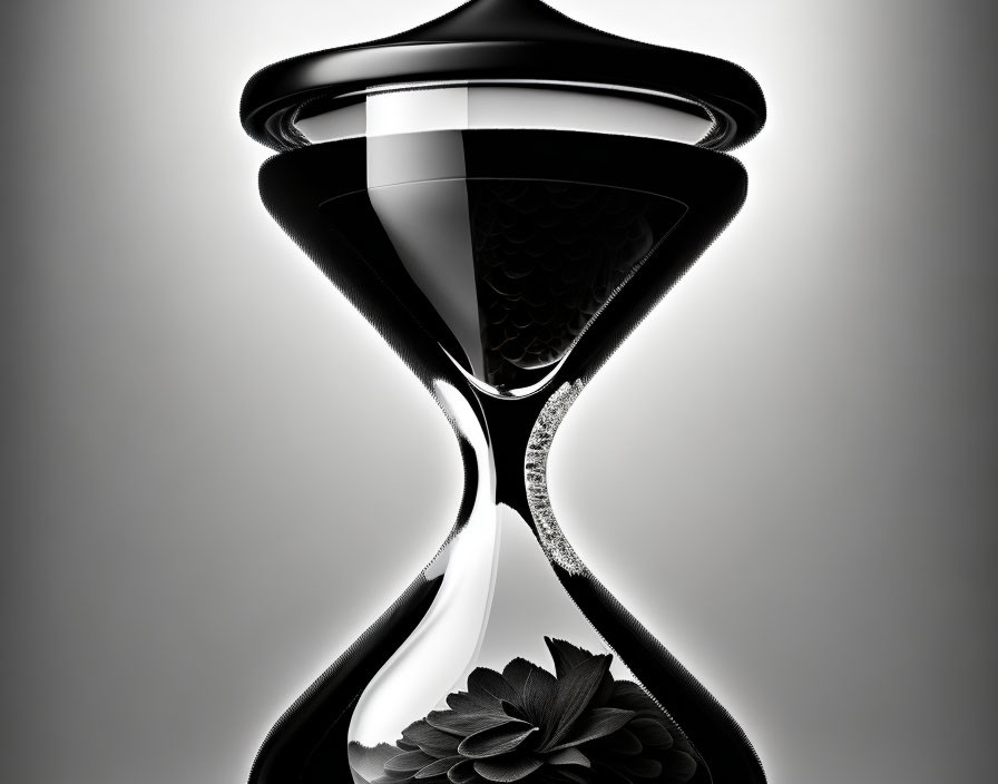 Monochrome hourglass with distorted center and flower motif