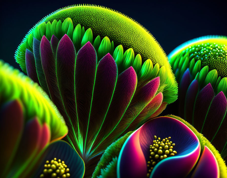 Abstract neon-lit plant structures in vibrant digital art.