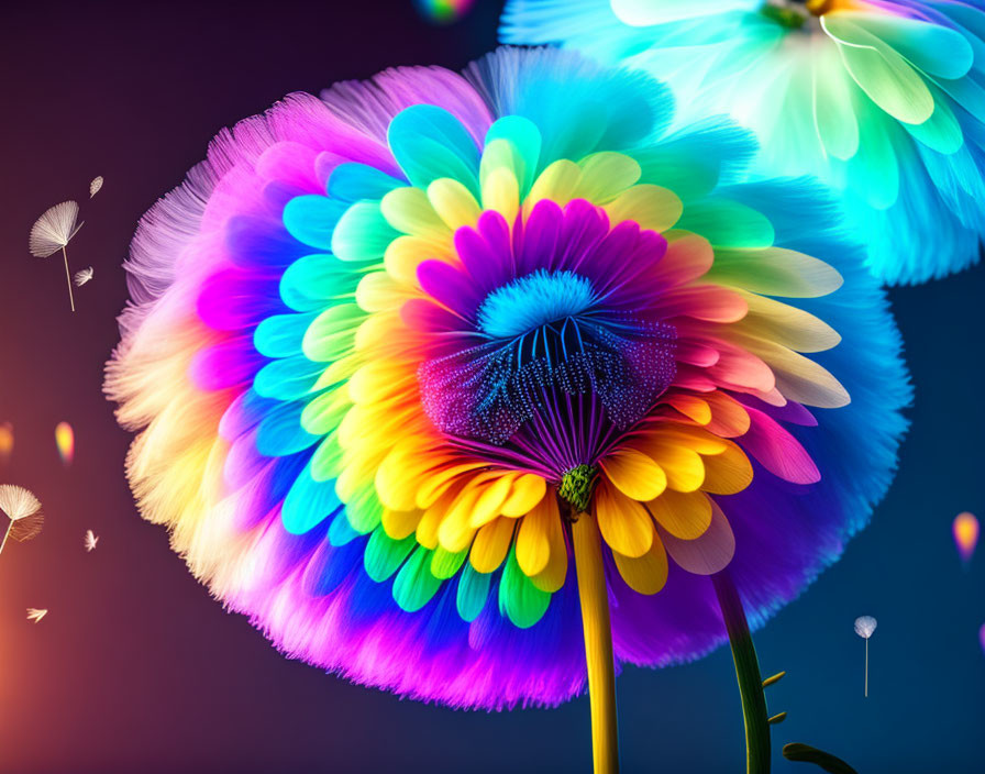 Multicolored Daisy-Like Flowers with Gradient Petals on Dark Background