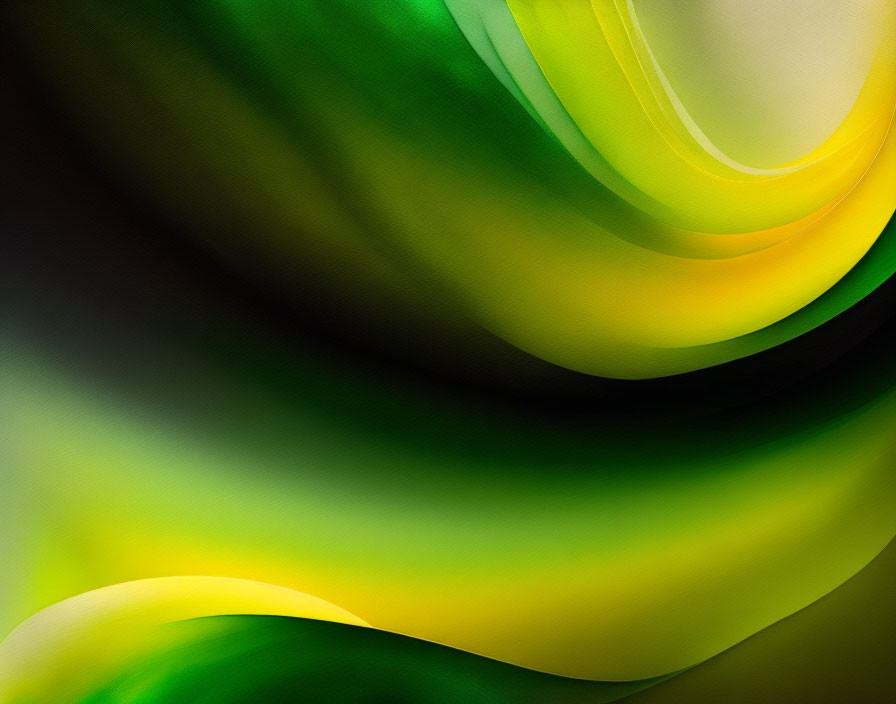 Abstract green and yellow curves on dark background in smooth pattern