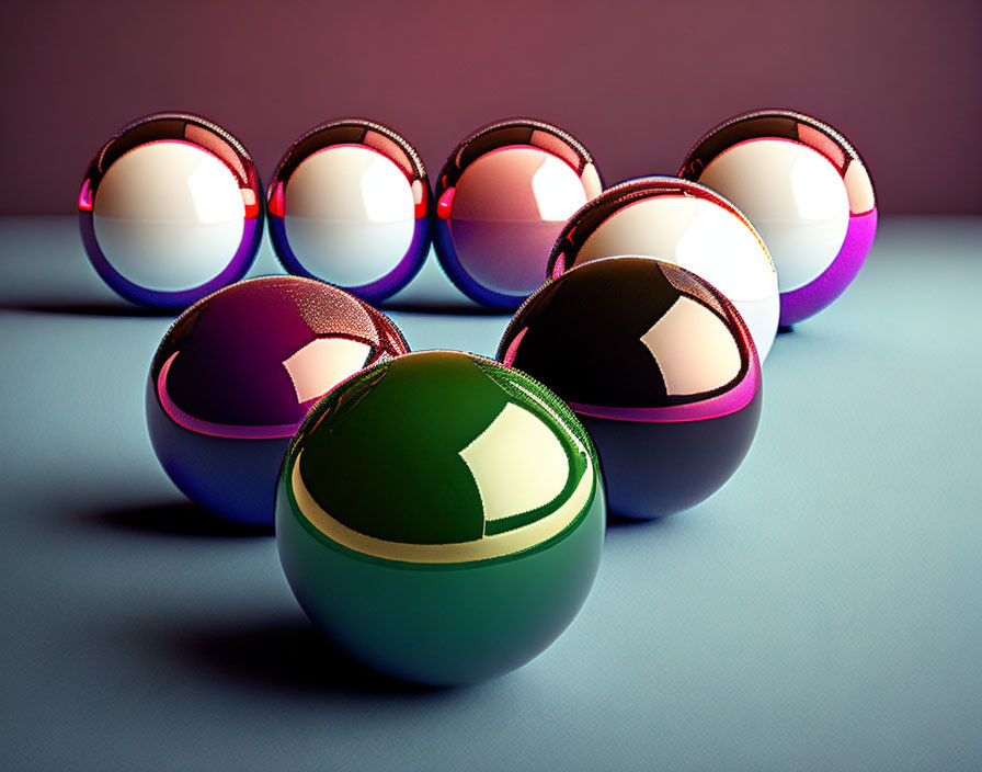 Colorful Reflective Spheres Arranged in Triangle Pattern