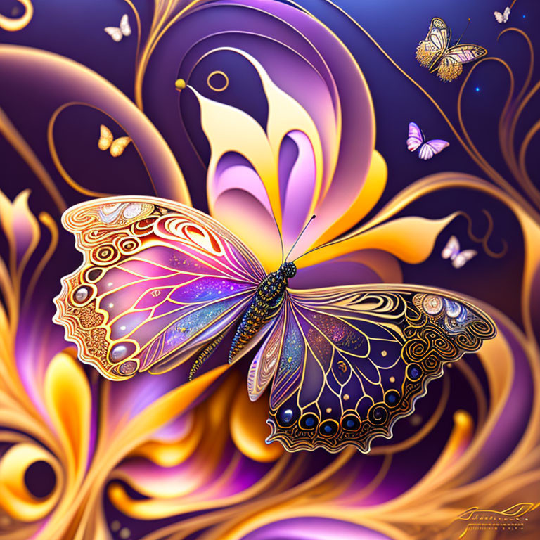 Colorful stylized butterfly artwork with intricate patterns on wings