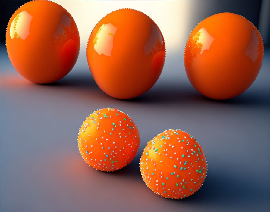 Colorful Orange and Textured Spheres on Gray Surface