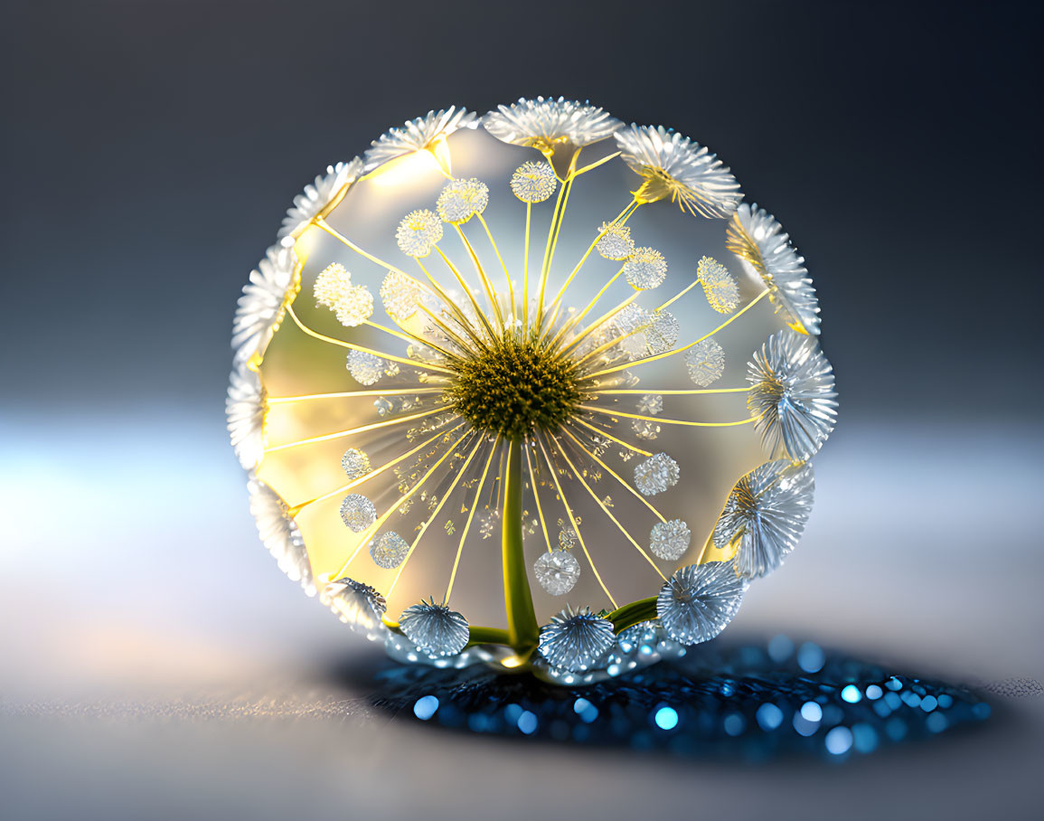 Digital artwork: Spherical dandelion seed structure on soft background