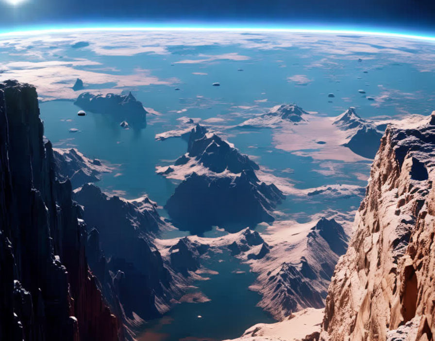 Earth's Curvature Over Mountain Peaks and Valleys in Space