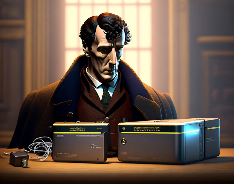 Sherlock Holmes Animated Art with Steampunk Desk Setup