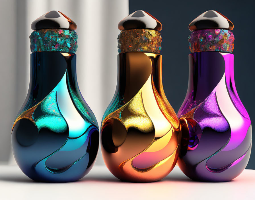 Colorful Glass Bottles with Metallic Finishes and Unique Caps