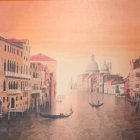 Digital Artwork: Venice Scene with Gondolas, Iconic Architecture, and Moon