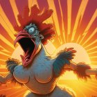 Exaggerated Expressions on Animated Roosters with Spread Wings