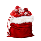 Red Satin Santa Sack with White Fur Trim on Black Background